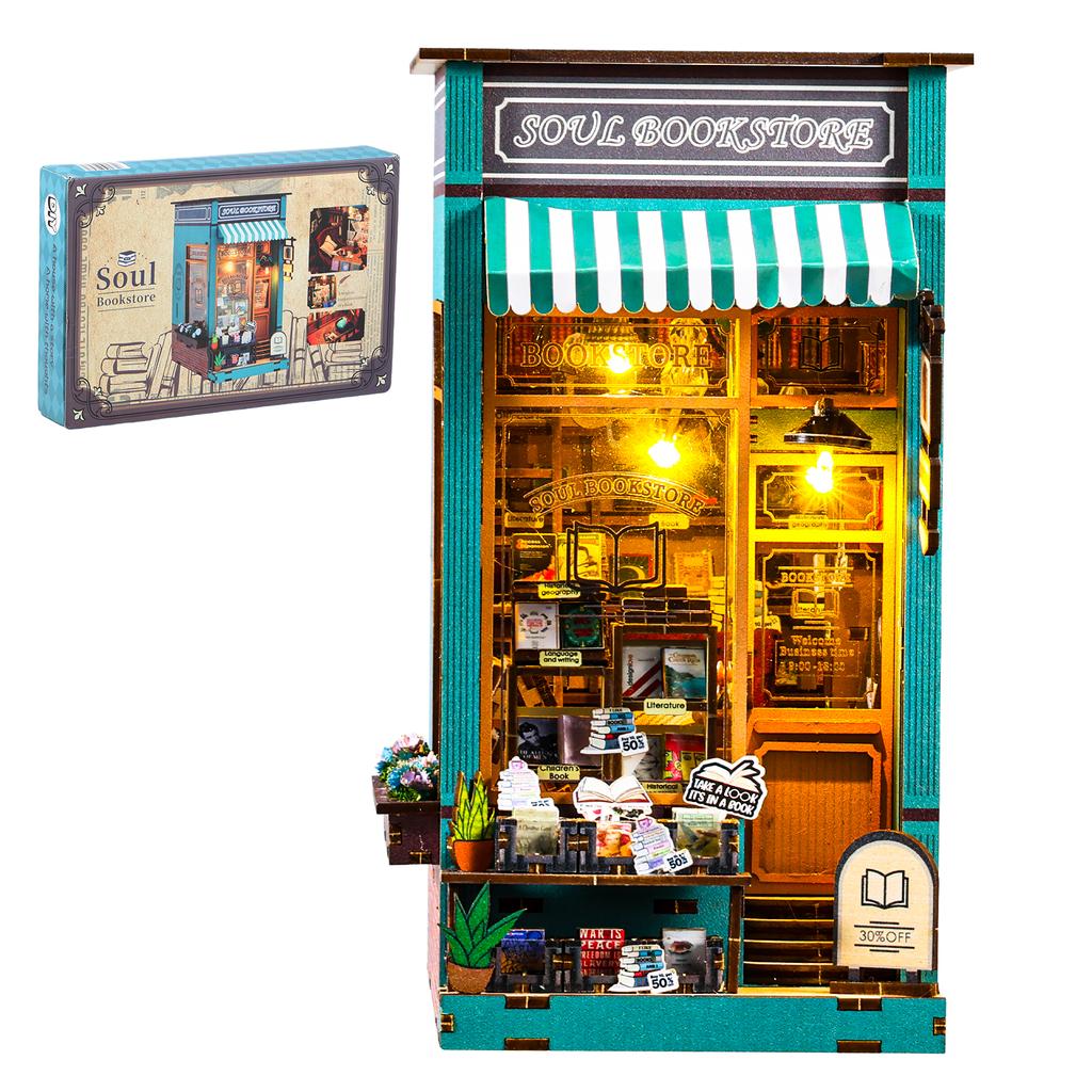 DIY Book Nook Kit 3D дерев'яна головоломка книжкова полиця з легкою мініатюрною моделлю лялькового будиночка освітньою книжковою полицею для різдвяних подарунків