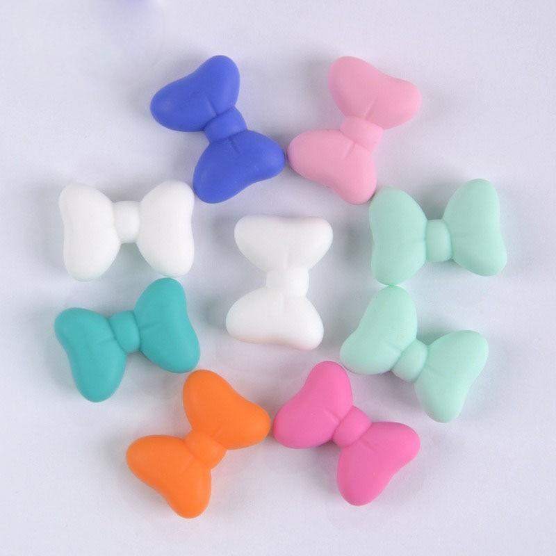 2 Stück/Los Schleifen-Silikonperlen BPA-frei Fliege Baby-Beißringe Perle Für DIY-Schmuckherstellung Kaubar Kleinkind Baby Zahnen Geschenk