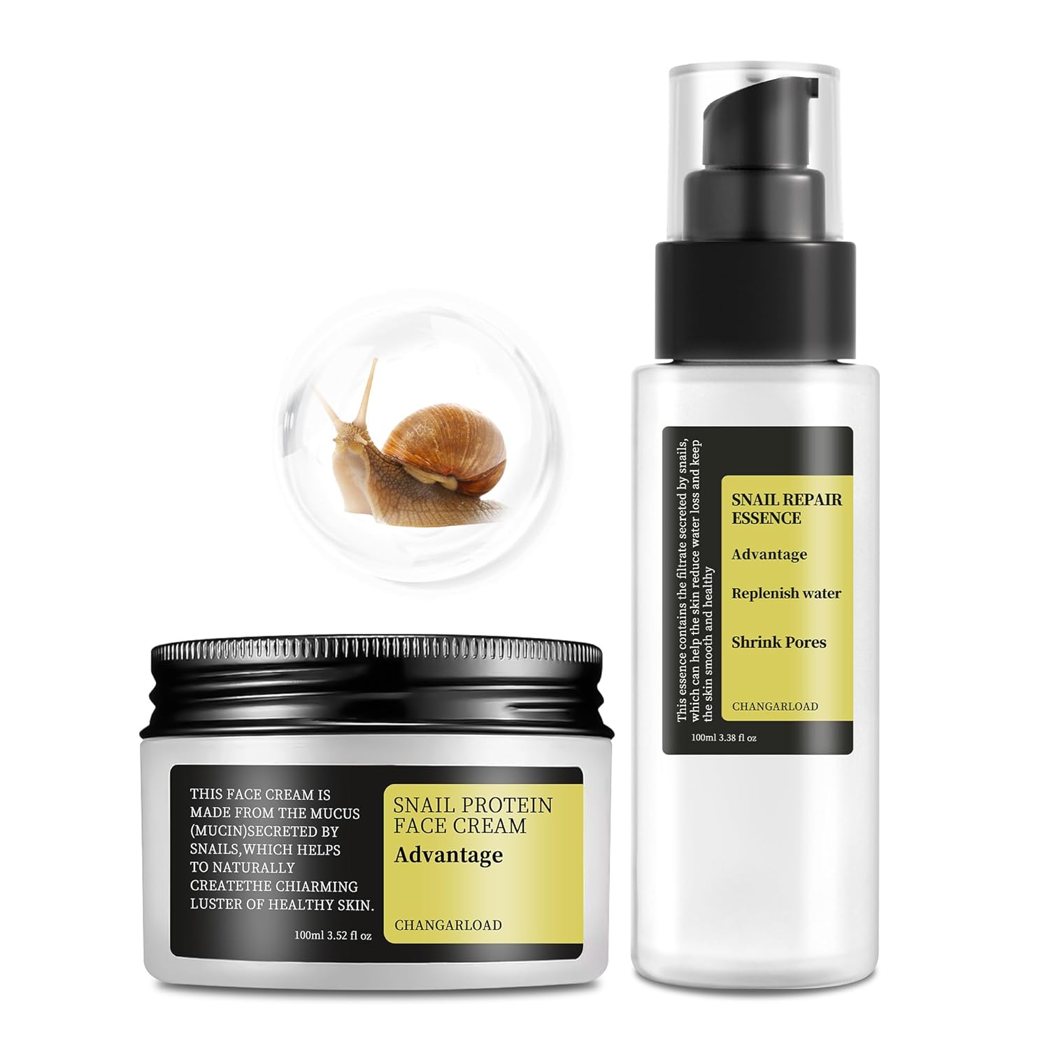 Snail Mucin Set – Includes Snail Mucin Serum & Snail Mucin Moisturizer with Advanced Snail 96% Mucin Power Essence for Hydration & Skin Renewal, 2