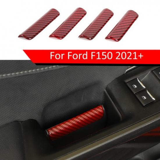 Inner Door Handle Switch Cover Trim Decor For Ford F150 -22 Red Carbon Fiber