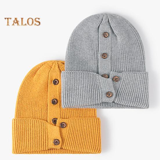 Czapka zimowa wełniana dzianinowa kopuła bez ronda jednolity kolor wysoka elastyczność guziki dekoracyjne gruba utrzymująca ciepło czapka outdoorowa unisex podróż dojazdy nakrycia głowy