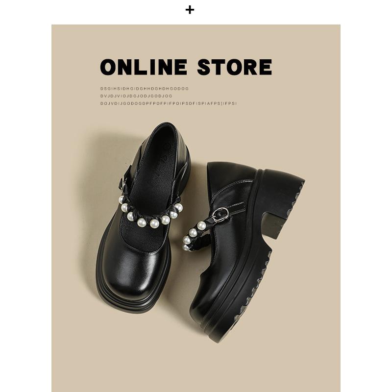 Mary Jane fashion small leather shoes women's new thick-soled inner height increase one pedal one-button single shoes