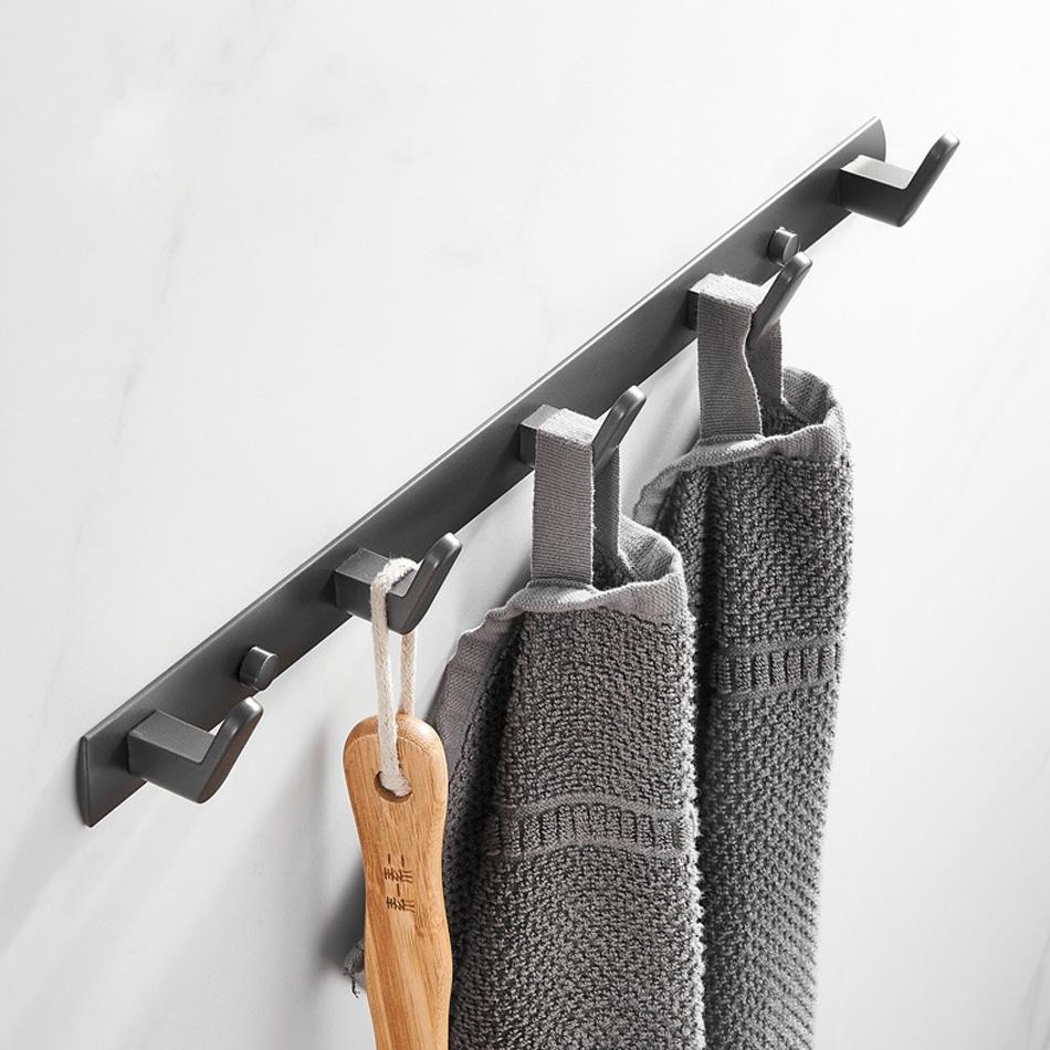 Aluminum Robe Hook Grey White Black Creative 3 4 5 6 Row Wall Hook for Bathroom Kitchen Lavatory Home Coat Towel Key Holder