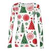 Women's Casual Christmas Print Long Sleeve Ribbed Neck Top