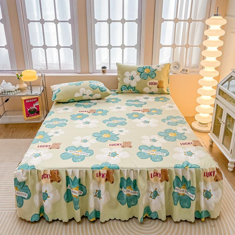 Soft Bed Skirt Printed Bed Cover with Rufffles Simple Style Mattress Protector falda de cama Lace Bed Sheets (No Pillowcase)