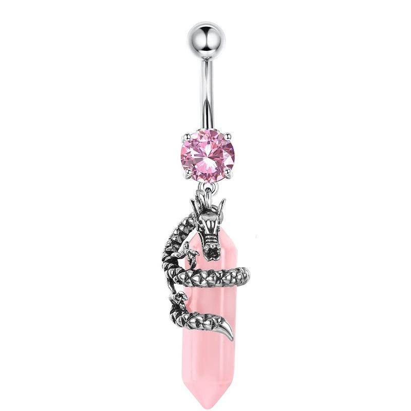 1CS Belly Button Rings Surgical Stainless Steel Belly Piercing 14G Cute Pink CZ Dangle Belly Rings Piercing Jewelry for Women