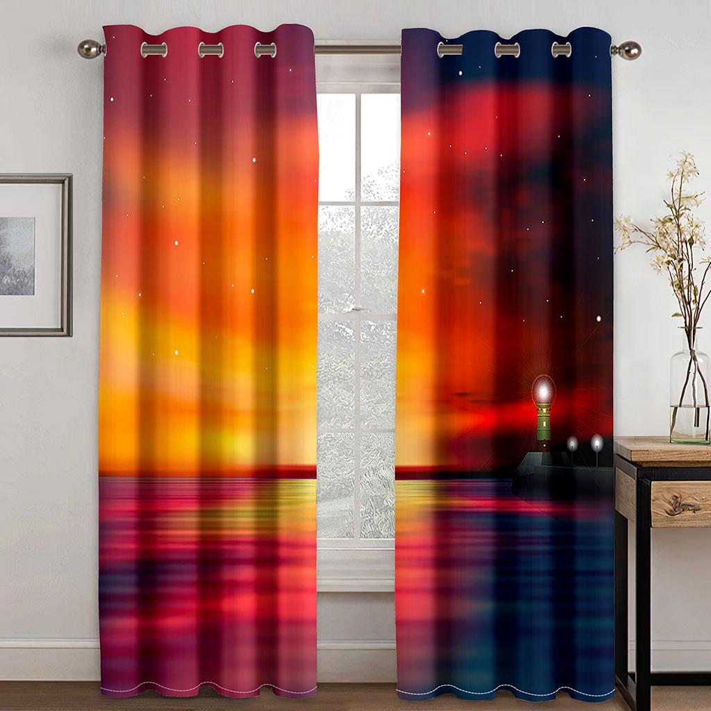 3D Pattern Print Modern Colorful Sunset Landscape Purple Starry Sky  Shading Window Curtain For Living Space Bedroom Space Decor