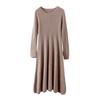 Women's Slim Fit Waist-Cinching Over-the-Knee Knitted Wool Dress - Autumn/Winter Base Layer, Round Neck, New Style