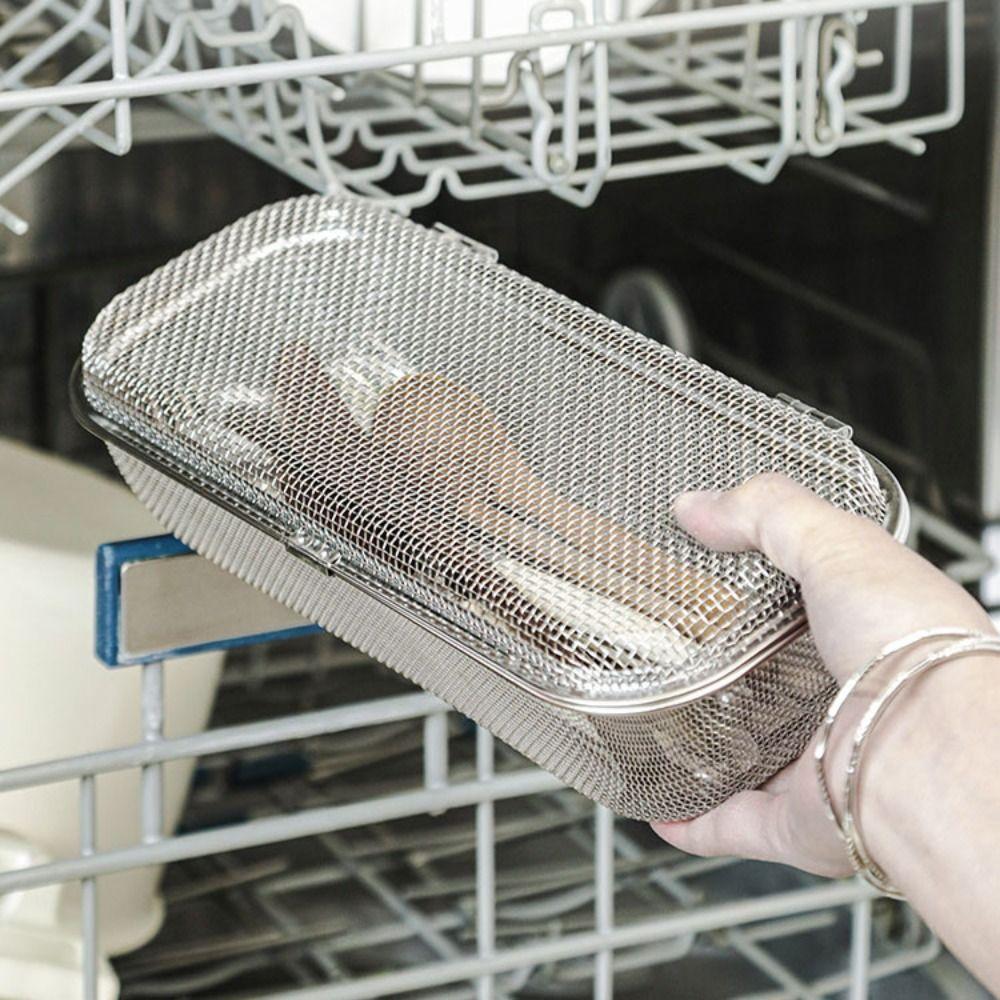 Stainless Steel Mesh Cutlery Basket Ventilated Cutlery Box Cutlery Cleaning Basket  Dishwasher