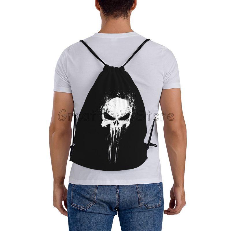 Custom Skeleton Skull Print Drawstring Backpack Bags Lightweight Foldable Gym Sports Sackpack Lightweight Training Sacks