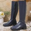 Fashion Round Toe Knight Boots 2025 Autumn Thick Heeled Long Knee High Boots for Women Soft Leather Side Zip Casual Botas Women's Shoes