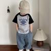 Summer Pure Cotton Kids Raglan Sleeve T Shirt Baby Block Casual Short Sleeve Top
