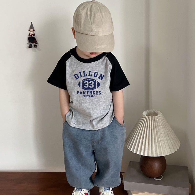 Summer Pure Cotton Kids Raglan Sleeve T Shirt Baby Block Casual Short Sleeve Top