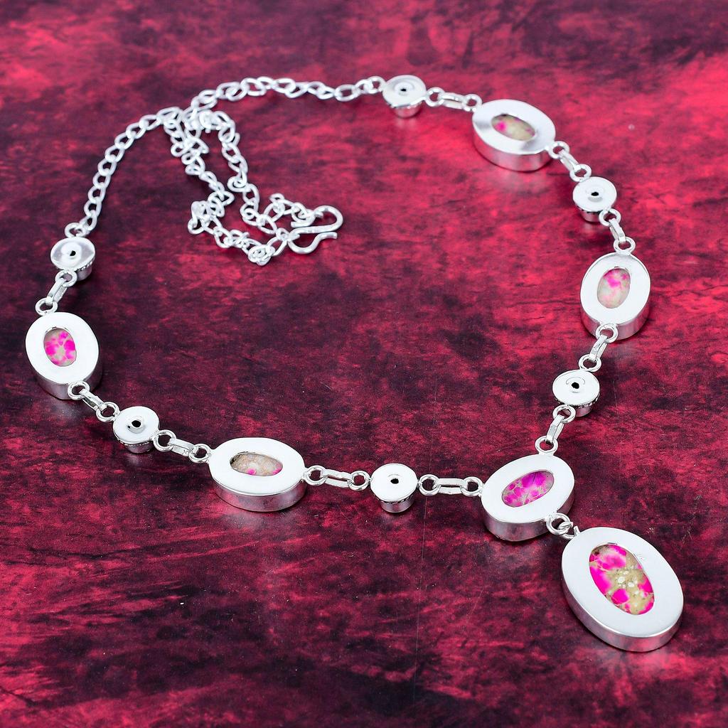Pink Sea Sediment & Kunzite 925 Solid Sterling Silver Necklace with Adjustable Chain, Handmade Gemstone Jewelry Necklace For Memorial Day
