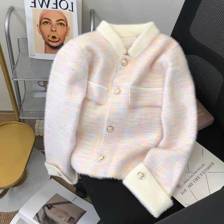 Faux Fox Fur Luxury Feeling Small Fragrance Style Open Cardigan Women Spring Autumn Stand Collar Thick Knit Sweater Coat Fashion Knit Top