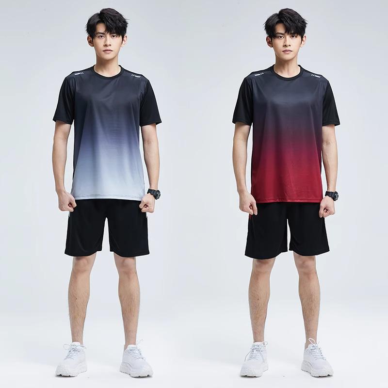 Herren Schnelltrocknendes Eisseiden Sportset: Atmungsaktives, lockeres, kurzärmeliges Lauf-/Fitness-Outfit für den Sommer.