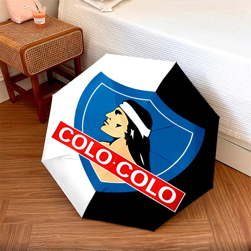 1 PC Automatic Folding Umbrella - Club Social y Deportivo Colo-Colo Pattern, Portable & Foldable Design with 8 Ribs, Christmas Birthday Gifts