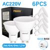 6PCS LED Lights Bulbs Spotlights GU10 AC220V 3000K/4000K/6000K GU10 Light Bulbs LED Lamps For Home Decoration Replace High Lumen