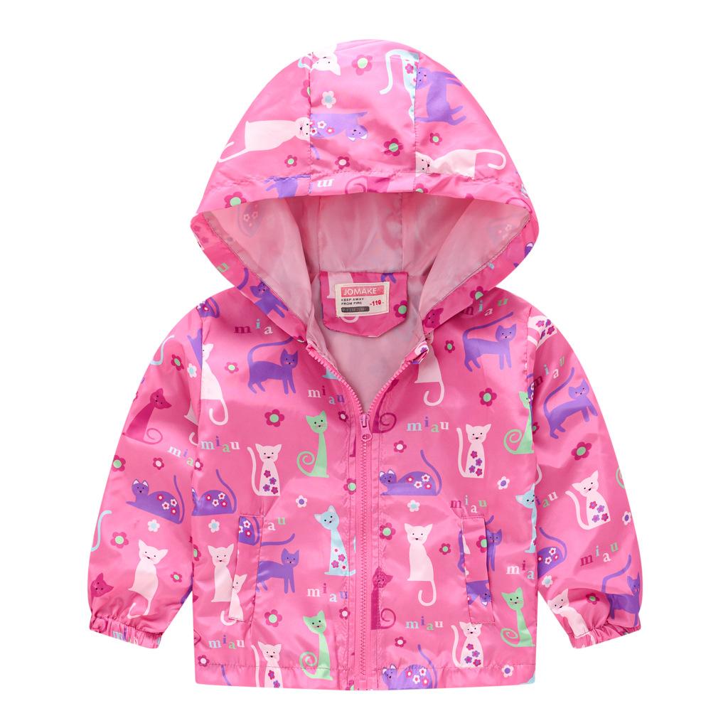 Toddler Kids Cartoon Print Hooded Jacket Boys Girls Lightweight Windproof Zip Up Casual Outerwear Coat