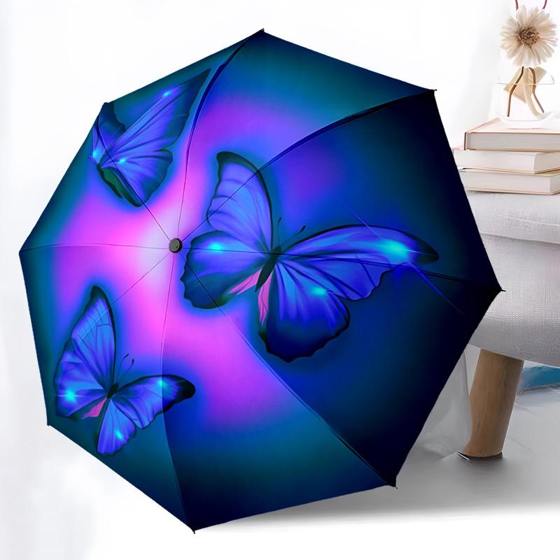 

1pc Butterfly Blue Design Automatic Folding Umbrella Durable Iron Frame,All Seasons Home Travel Outdoor Multifunctional Umbrella yy251115065