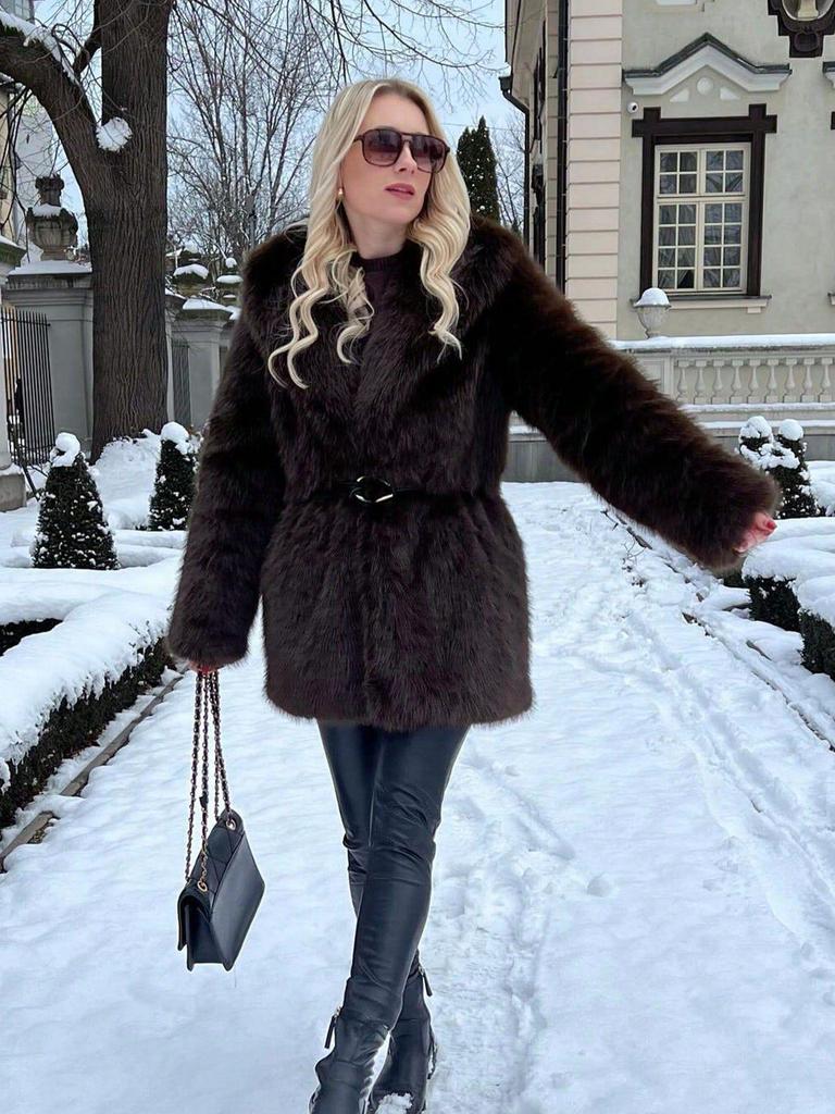 Damen dicker Lammwoll-Winterfellmantel, flauschig und warm