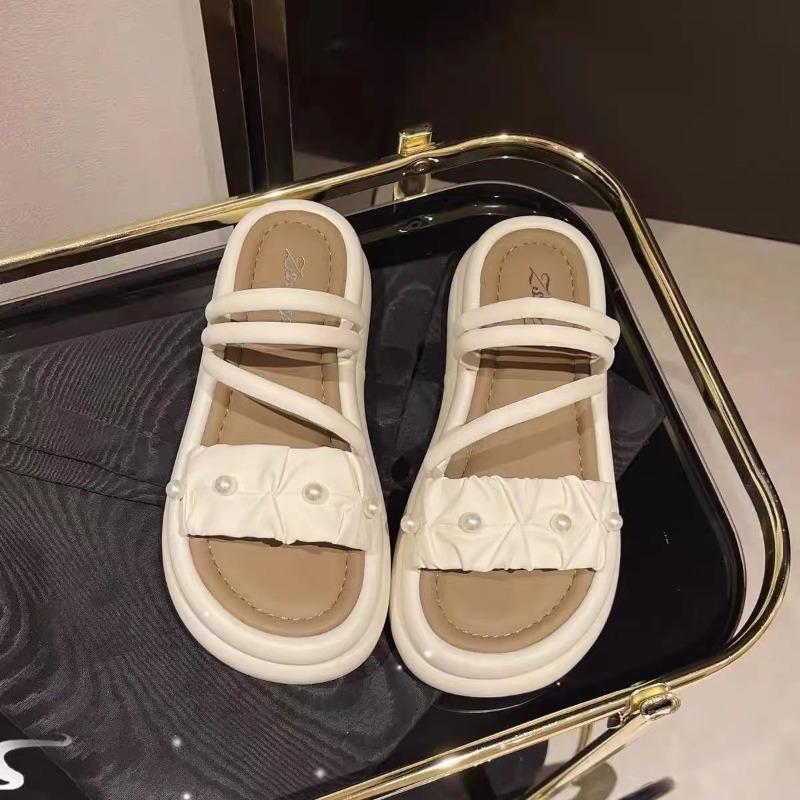 

Fashion thick bottom with skirt one-word cool slippers summer new new versatile slippers women 36-37 (one size smaller)