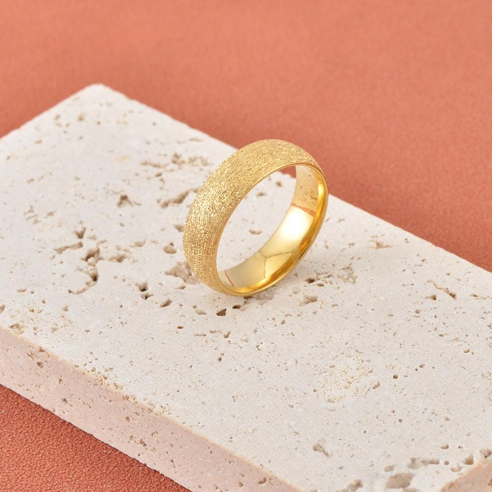 JeeMango High Quality Fashion Simple Scrub Stainless Steel Rings for Women 6mm Width Gold Plated Finger Ring Jewelry Gift R26030
