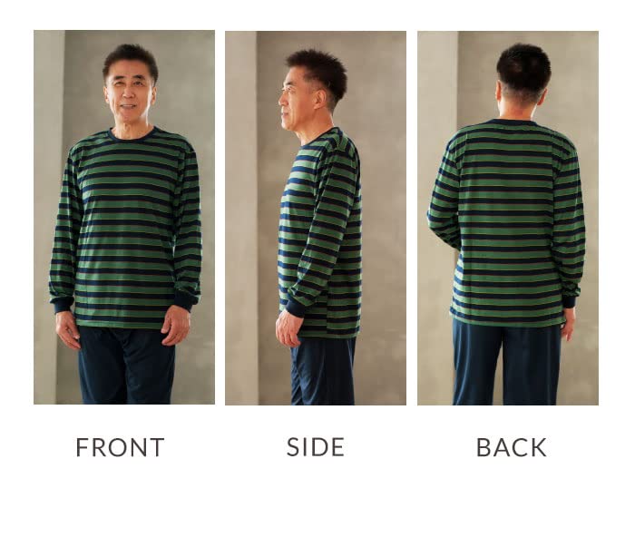 MY Comfortable British Long Relaxing Wear Navy X [KISS LIFE] Men's Loungewear, Stripe, Sleeve, Men's Pajamas, (L, Green) (kml800619b2)