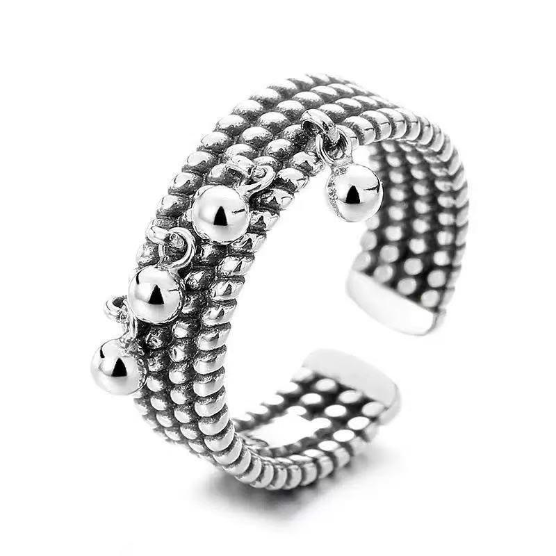 Adjustable Open Ring Women Men Vintage Layered Braided Tassel Beaded Statement Finger