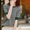 Nordic Simple Style Summer New Fish Scale Plaid Color Matching Short-sleeved Knitted T-shirt