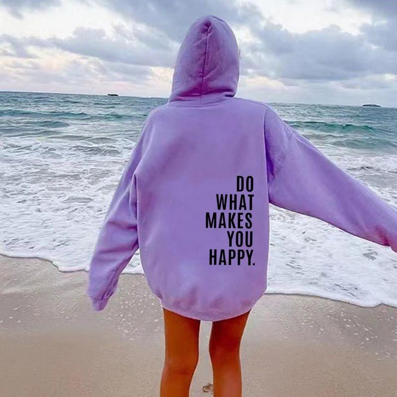 Womens Hooded Sweatshirt Streetwear Loose Fit Long Sleeve Printed Pullover Casual Top