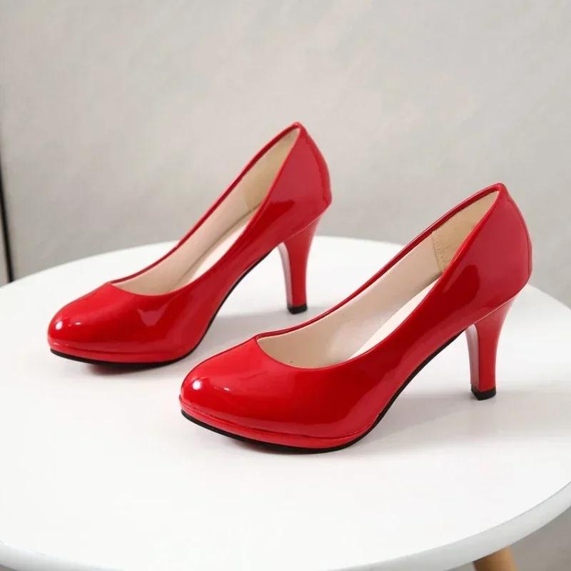 Fashion Spring Summer Classics Round Toe Women's Pumps Comfortable 8cm High Heels Shallow Office Ladies Shoes Solid Platform Female Shoe