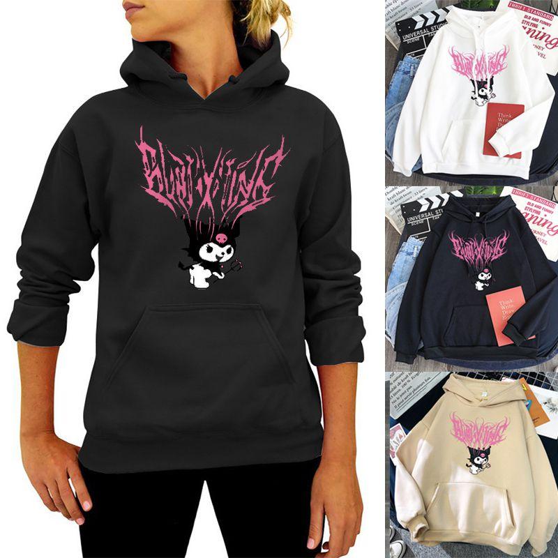 Stilvoller Kawaii Kuromi Hoodie mit Grunge Gothic Design und Cartoon-Print