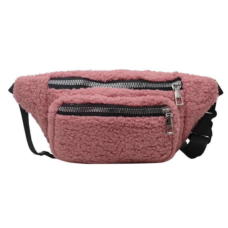 Sacs de taille en peluche d'hiver pour femmes Mode Motif léopard Sac de poitrine Double fermeture éclair Sacs ceinture Banane pour hanches féminine