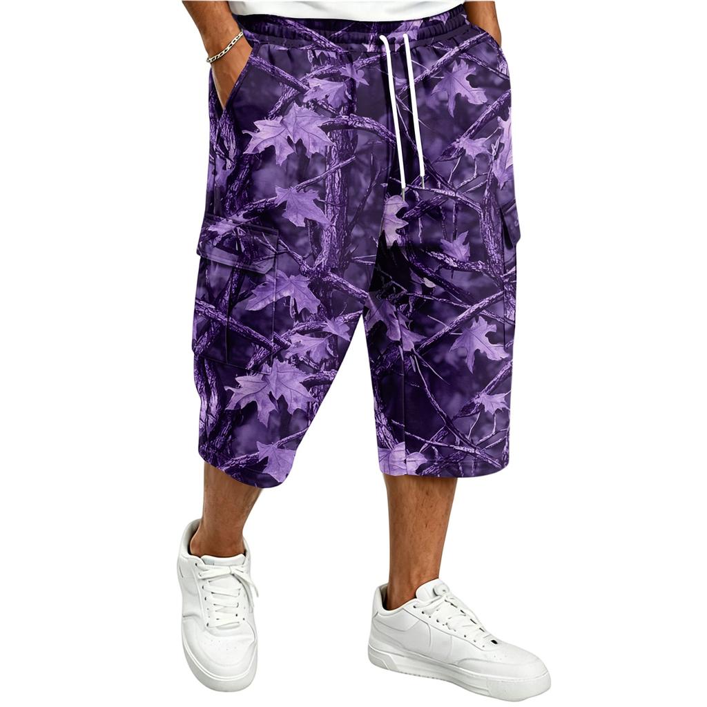Men's Camouflage Cargo Shorts with Drawstring Waist - Casual Multi-Pocket Shorts for Outdoor Adventures