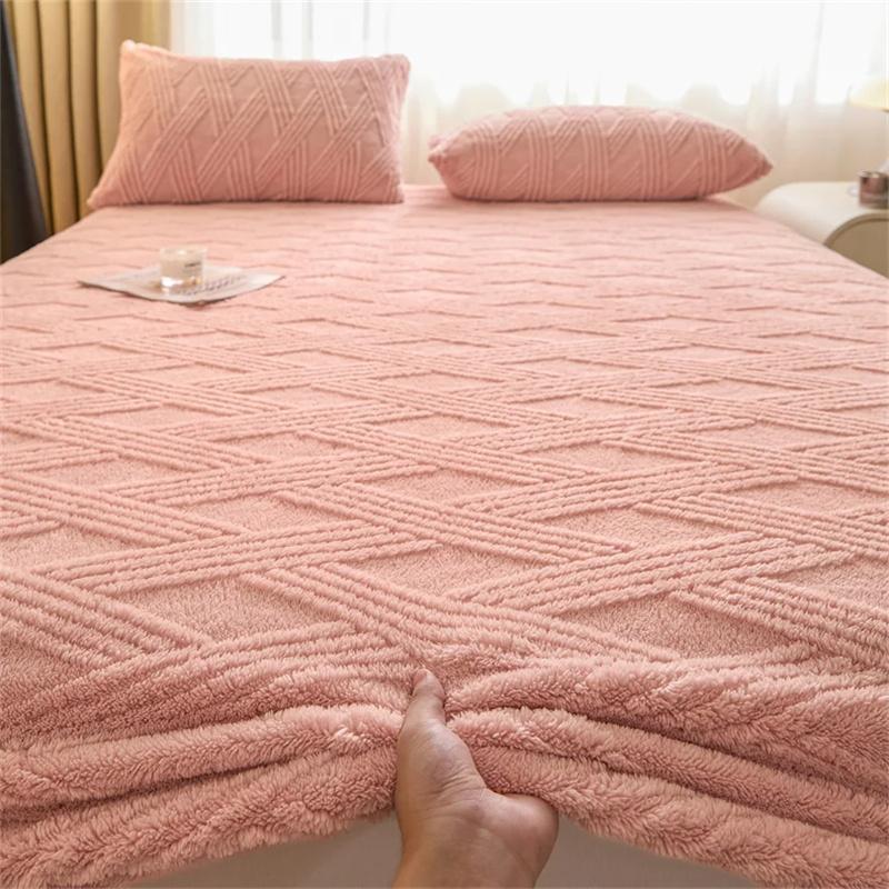 Winter Velvet Mattress Cover Thicken Warmth Bed Cover Bedsheet Bed Linen Soft Plush Warm Fitted Sheet Winter Velvet Bedcloth