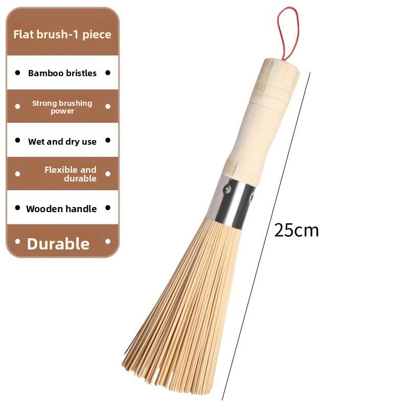 

Tub Brush - Natural Long Handle Bamboo Brush for Washing Dishes and Cleaning The Tub, Ultimate Pot Cleaning Tool Flat mouth