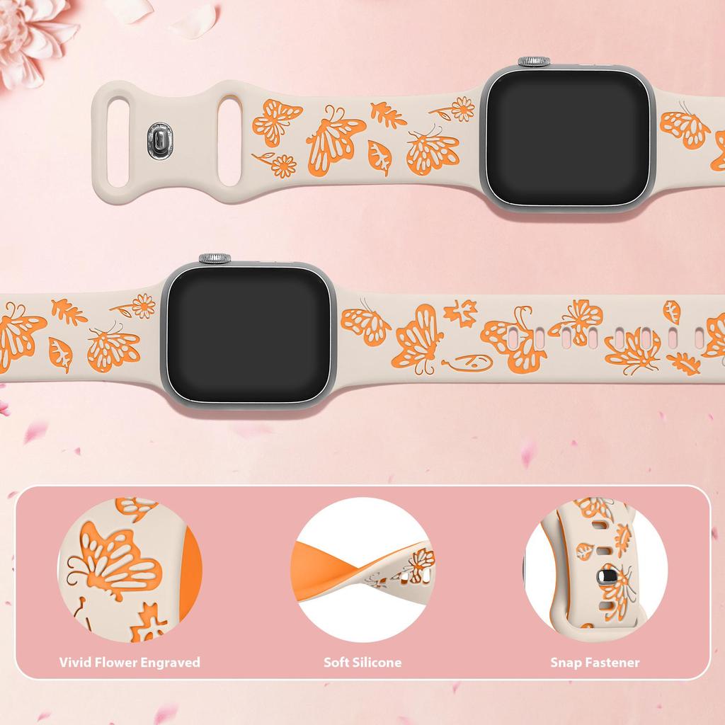 Cute Carved Butterfly Soft Silicone Strap For Apple Watch Ultra 2 49mm S11 S10 42mm 46mm For iWatch SE 9 8 7 6 5 4 3 38mm 45mm