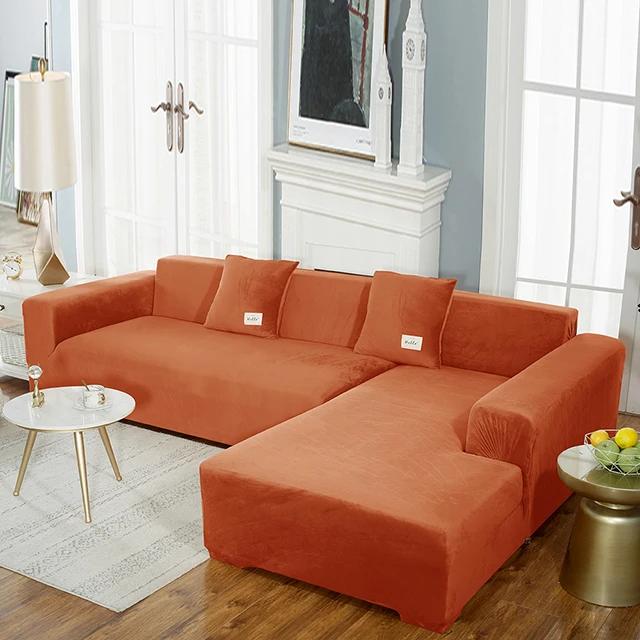 Super Soft Velvet Sofa Cover For Living Room Elastic L Shaped Chaiselongue Corner Couch Slipcover Washable Armchair Sofa Covers