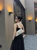 Women's French Hepburn-Style Black Summer Suspender Dress: Elegant and Breezy for Seaside Vacations