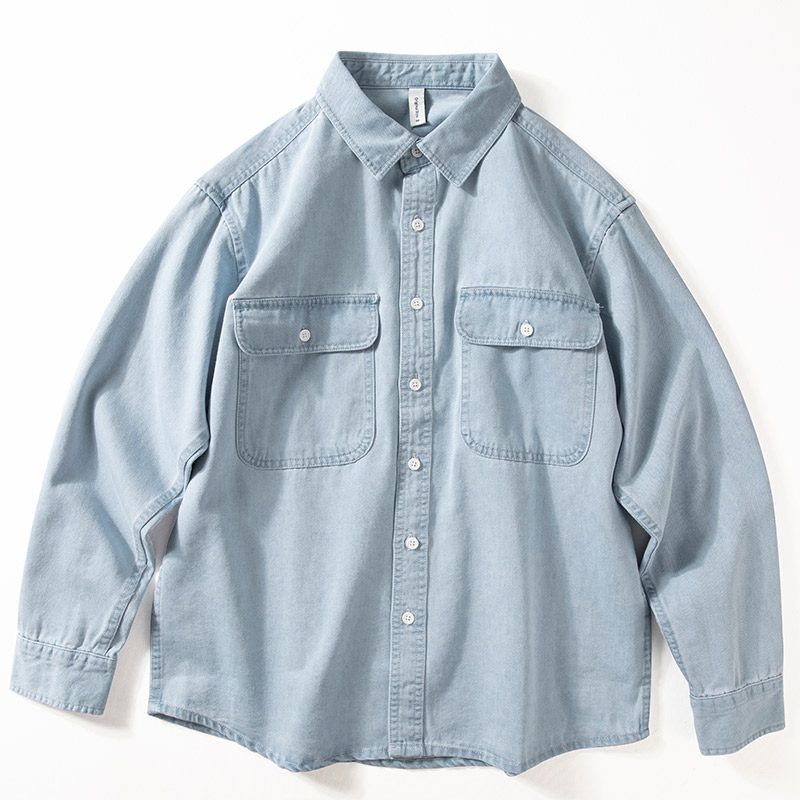 Men s Trendy Long Sleeves Casual Youthful Simplicity Denim Shirt Light Blue XL