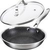 Home Cooking Hybrid Frying Pan Stainless Steel Even Maillard Glass Lid Cookdeli 20cm, IH/Gas/Oven Compatible, PFOA-Free,