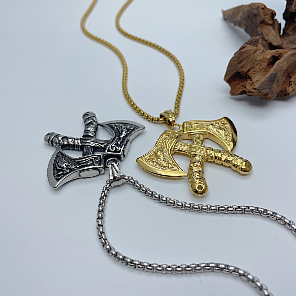 Opk Jewelry Nordic Retro Viking Titanium Steel Tomahawk Pendant Personalized Men'S Hip-Hop Style Necklace