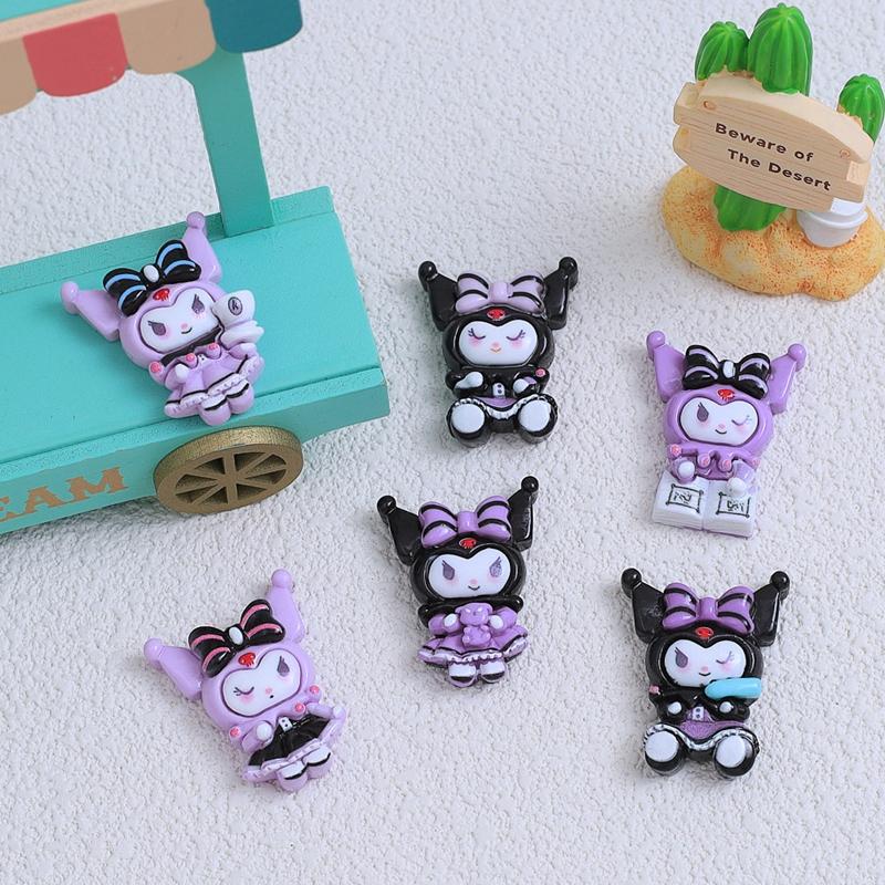 6Pcs New Kawaii Cute Playful Purple Rice Cartoon Animalseries Flat Bottom Scrapbook Diy Jewelry Making Hairwear Accessorie A120