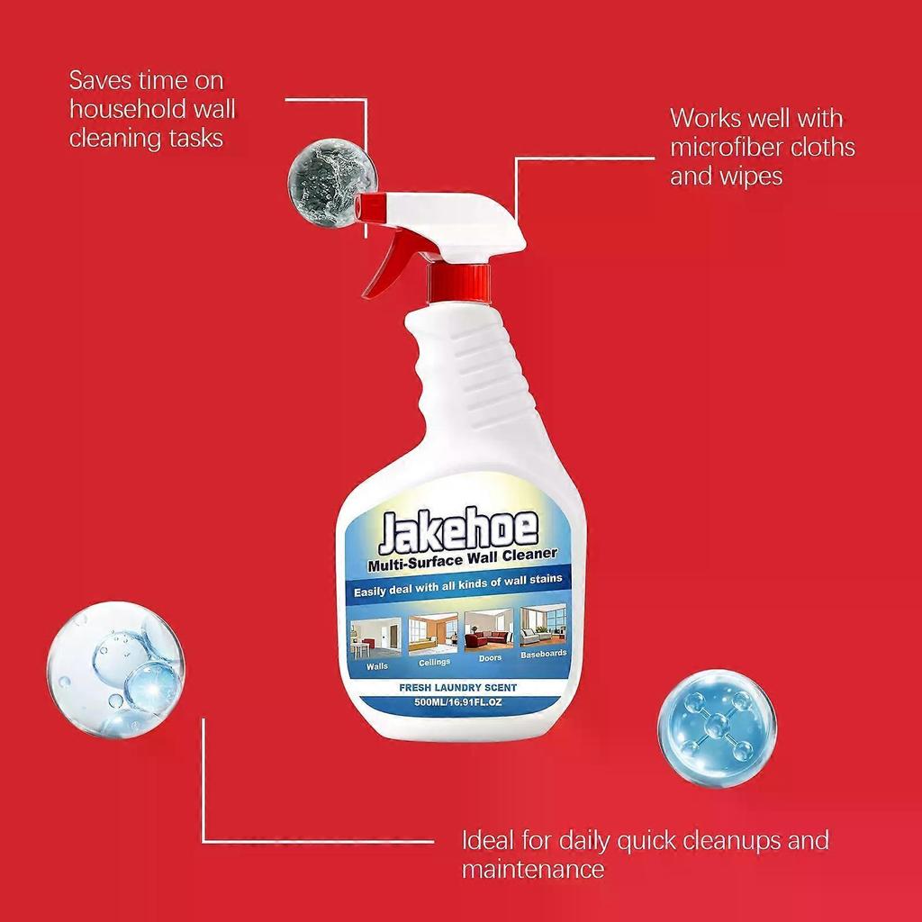 Multi-Surface Wall Cleaner Spray, Gentle Dirt Remover For Kitchen And Bathroom Walls, Fast-Acting Household Cleaning Spray