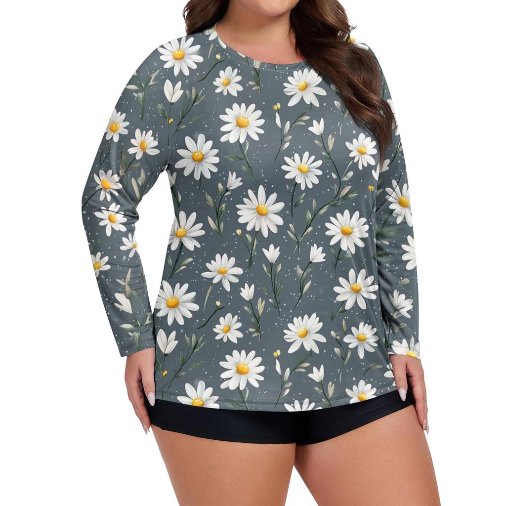 Women's Printed Large Size Long Sleeve Swimsuit Sun  Jacket Quick Dry Hiking Top