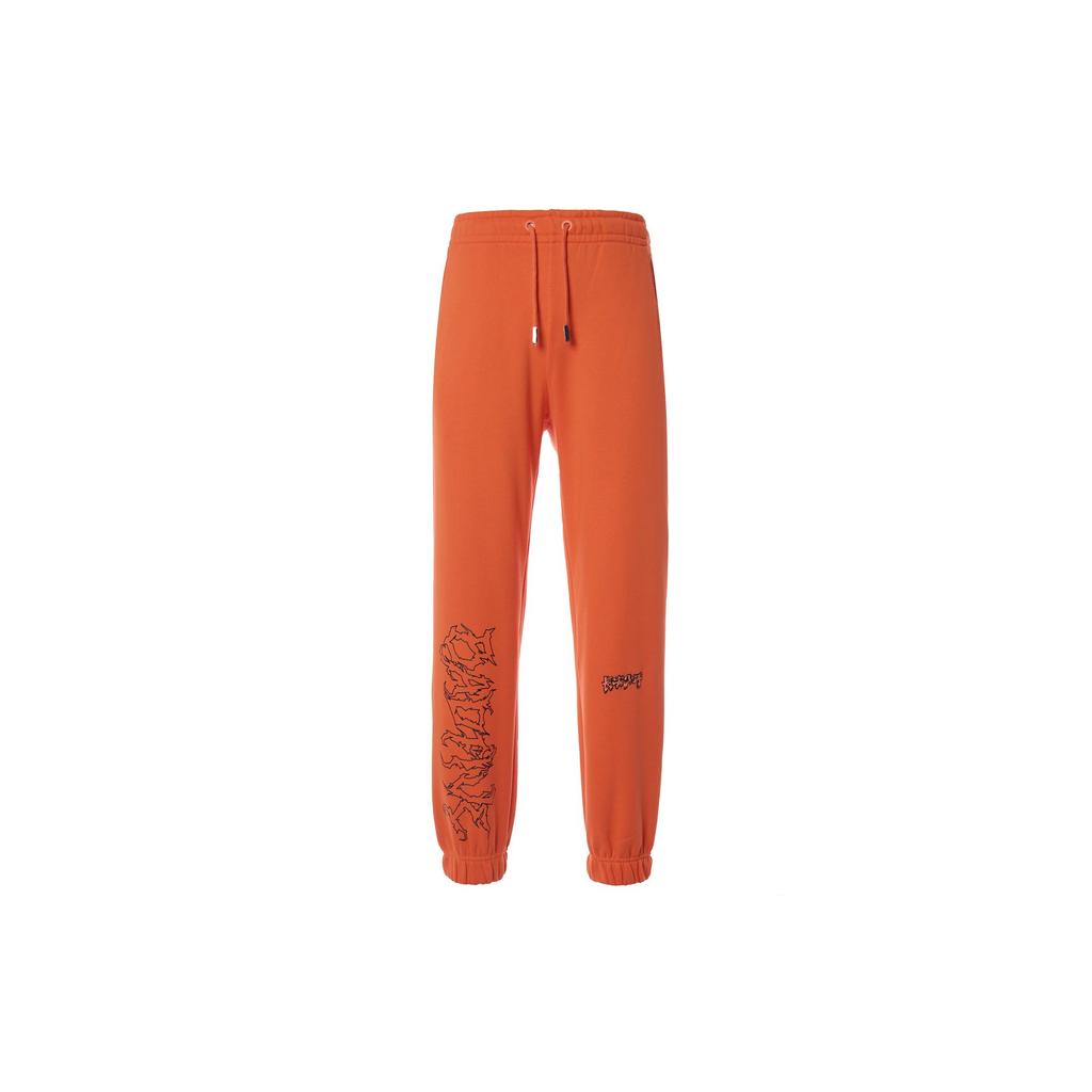 Li Ning BADFIVE Long An Youth Fleece Lined Thermal Loose Fit Elastic Cuff Knitted Sweatpants Men's Neon Flame Orange AKLRF27-6