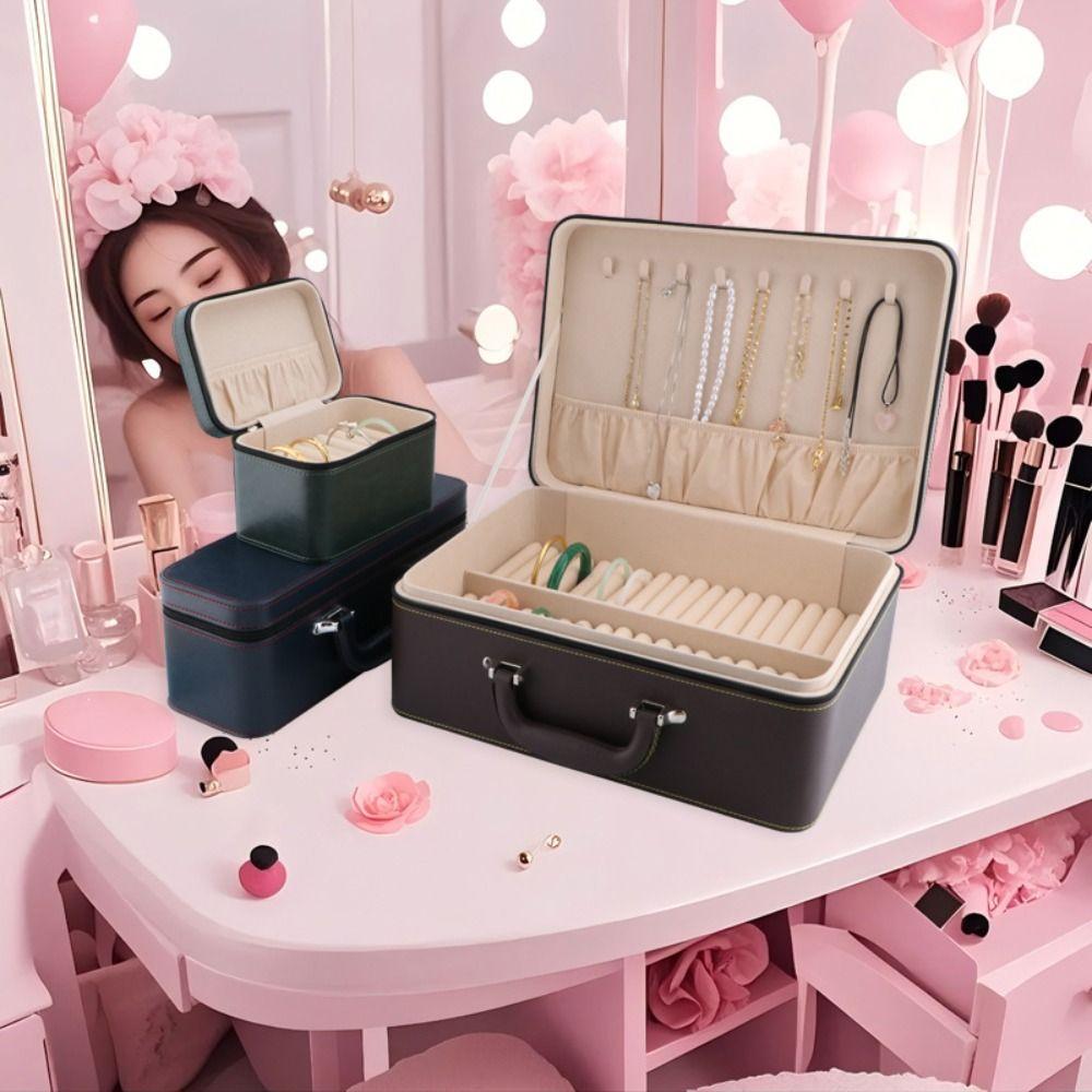 PU Leather Bracelet Display Box Rings Necklace Bracelet Carrying Case  Travel Use