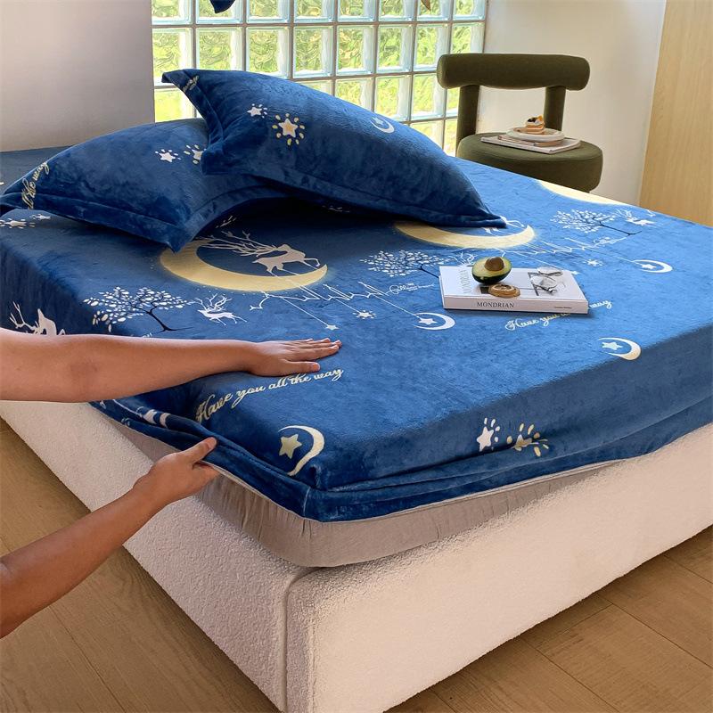 New A-class Milk Fleece Bed Sheet Thickened Warm Mink Fleece Mattress Cover Fully Wrapped