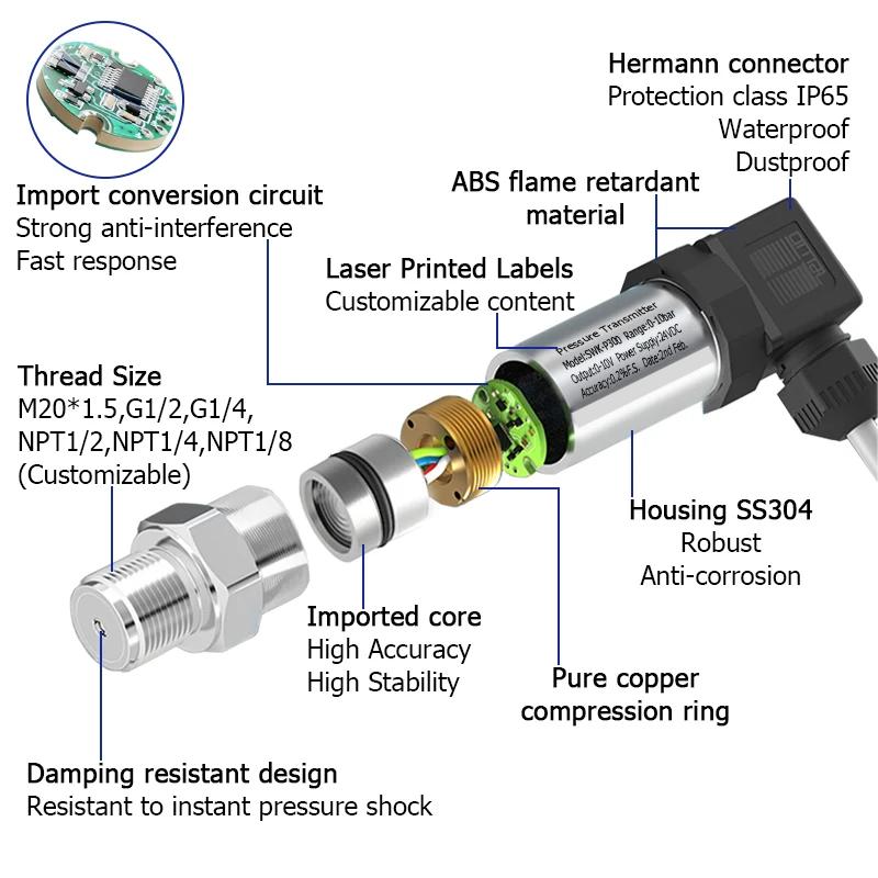 Digital pressure transmitter 4-20mA high-precision diffusion silicon chip pressure sensor with digital display